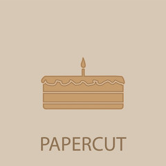 Cake with a candle papercut icon. Simple glyph, flat vector of web icons for ui and ux, website or mobile application