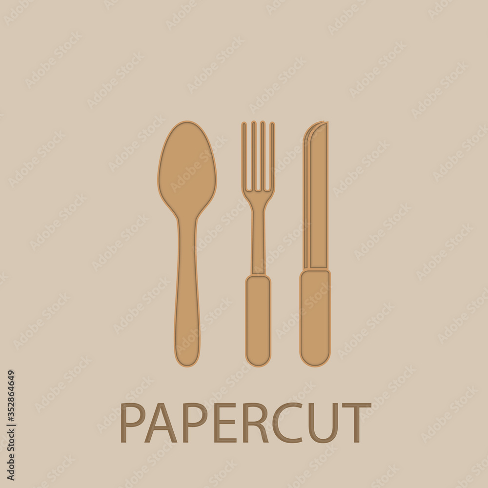 Poster cutlery papercut icon. simple glyph, flat vector of web icons for ui and ux, website or mobile appli