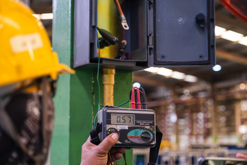 Electrical engineer is checking Lightning protection Measurement Tool Test system Electrical...