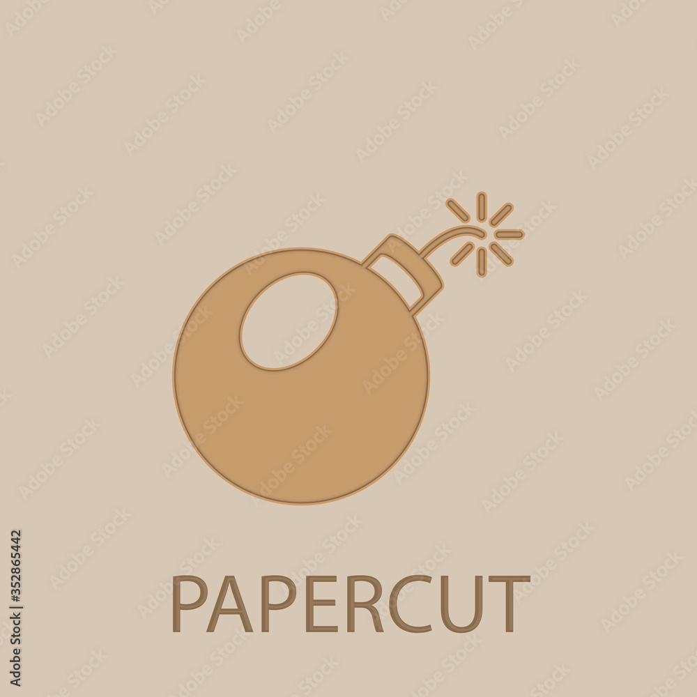 Poster bomb with wick papercut icon. simple glyph, flat vector of web icons for ui and ux, website or mobil