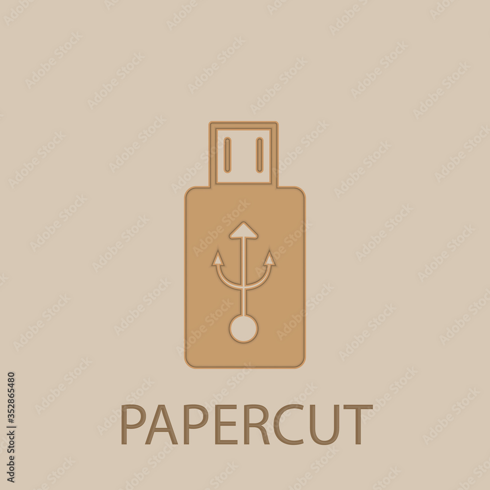 Poster usb storage papercut icon. simple glyph, flat vector of web icons for ui and ux, website or mobile a