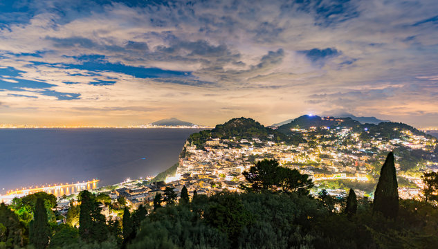 View of Capri Island at night from the Castiglione