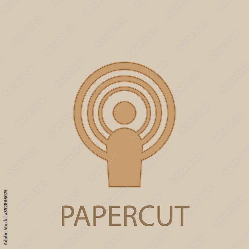 Poster man in the center of the goal papercut icon. simple glyph, flat vector of web icons for ui and ux, w