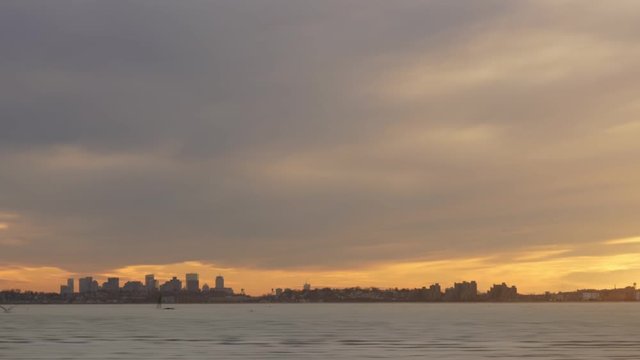 Boston City Aerial Timelapse Over Water