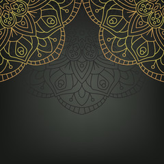 Gold mandala on black background. Ethnic vintage pattern