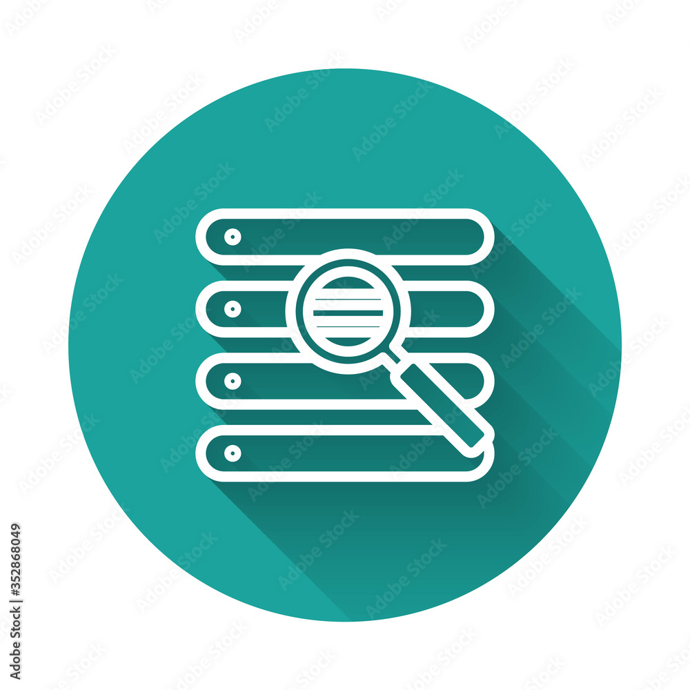 Poster white line search in a browser window icon isolated with long shadow. green circle button. vector il
