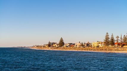 Coastline of Adelaide viewed from Brighton jetty at sunset, South Australia