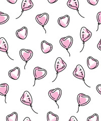 Hearts pattern with flat icon heart balloons pink colors isolated on a white background. Symbol of relationships, feelings, souls,icon love, sign emotion.Valentine day,marriage,anniversary day sign