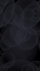 Abstract black background. Backdrop with dark transparent bubbles. Vertical orientation. 3D illustration