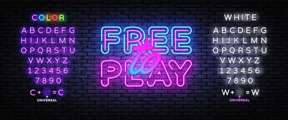 Free to Play Neon Text Vector. Play Game neon sign, design template, modern trend design, night signboard, night bright advertising, light banner, light art. Vector. Editing text neon sign