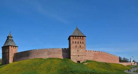 Fototapeta na wymiar Panorama of the Novgorod Kremlin. Veliky Novgorod. Spring view