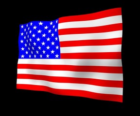 Fototapeta premium Waving flag of the United States of America on a dark background. Stars and Stripes. State symbol of the USA. 3D illustration