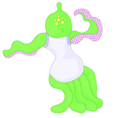 cheerful dancing alien. creature with tentacles and many eyes