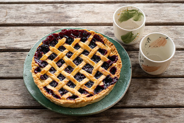 Berry pie crust home cooking on the wood table