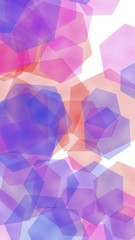 Multicolored translucent hexagons on white background. Vertical image orientation. 3D illustration