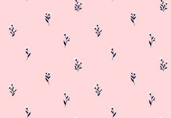 Floral pattern. Seamless vector texture with flowers for fashion prints or wall paper. Pink color. Hand drawn style, light background.