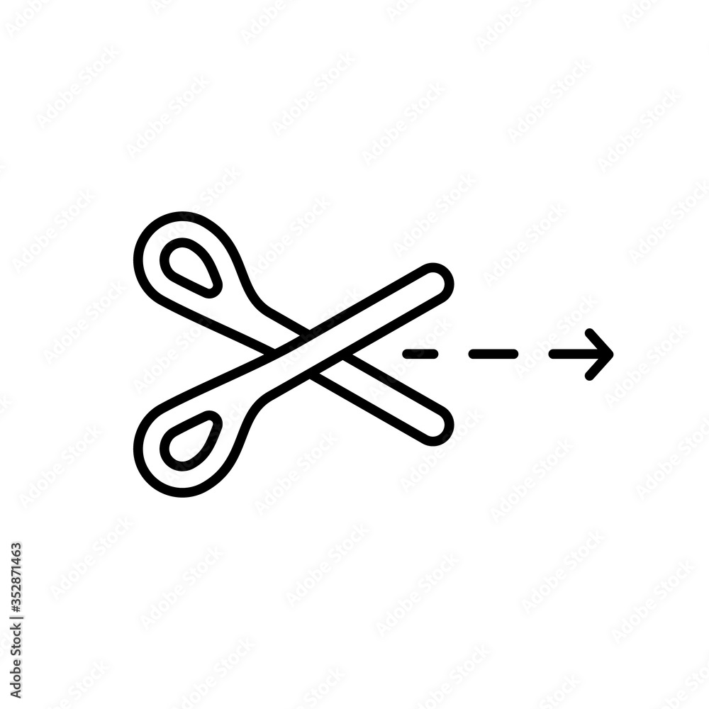 Poster tear line with direction. scissors with dotted line and arrow. linear icon of package opening indica