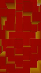 Abstract red elegant cube geometric background. Chaotically advanced rectangular bars. 3D Rendering, 3D illustration