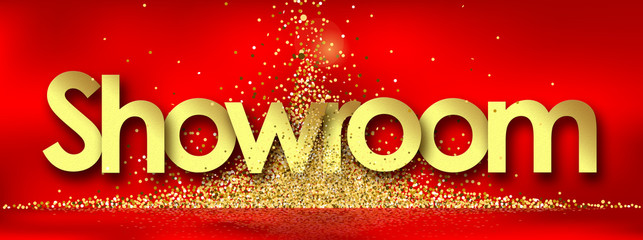 showroom in red background and golden stars