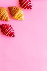 Croissants set - pattern and frame. Pastries top view