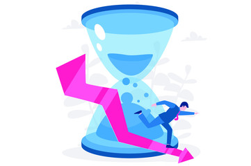 Deadline. Businessman having troubles with managing time. Vector illustration for web banner, infographics, mobile. Business deadline.