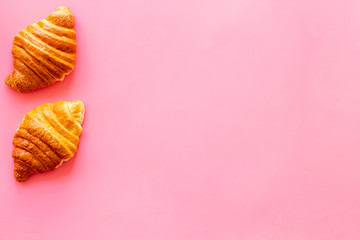 Croissants set - pattern and frame. Pastries top view
