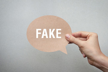 A symbolic image of a cloud and its inscription: fake. Not true information