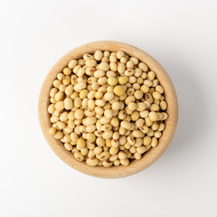 Raw dehydrated soybeans isolated on white background