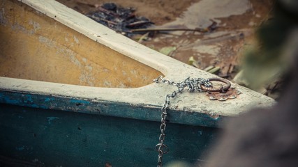Close up of chain on a boat ring