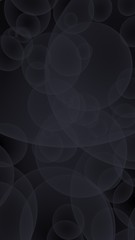 Abstract black background. Backdrop with dark transparent bubbles. Vertical orientation. 3D illustration