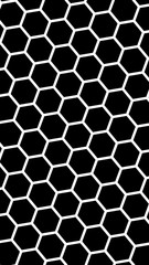 White honeycomb on a black background. Vertical image orientation. Isometric geometry. 3D illustration