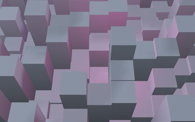 Abstract pink gray elegant cube geometric background. Chaotically advanced rectangular bars. 3D Rendering, 3D illustration