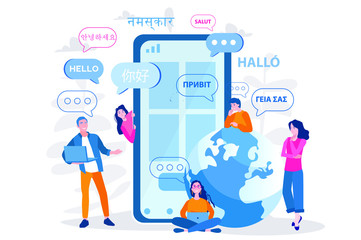 Mobile translator, online dictionary,  Vector illustration for web banner, infographics, mobile. 