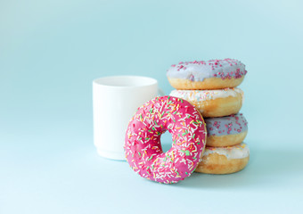 Good morning. Multi-colored donuts. Donut and coffee