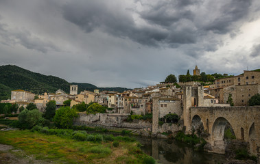 Fototapeta na wymiar Bridge across El Fluvia River in Besalu