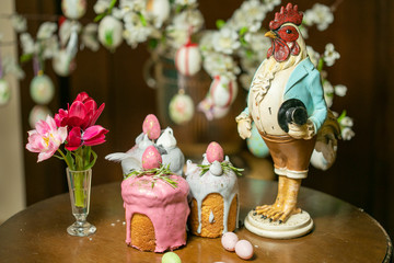 Easter Cake - Russian and Ukrainian Traditional Kulich, Paska Easter Bread. Selective focus.