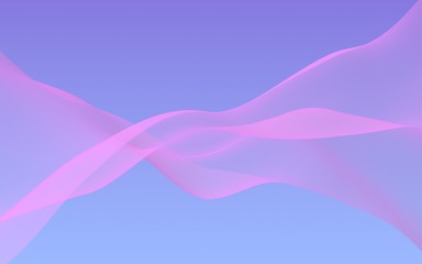 Pink wave on blue sky abstract background. Fluttering pink scarf. Waving on wind pink fabric. 3D illustration