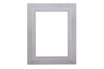 White wooden frame isolated on white background with copy space. Template blank background. Wood frame for picture and photo. Mockup and flat lay.