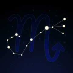 Scorpius, the scorpion. Constellation and zodiac sign on the starry night sky
