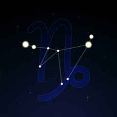Fototapeta na wymiar Capricornus, the goat. Constellation and zodiac sign on the starry night sky