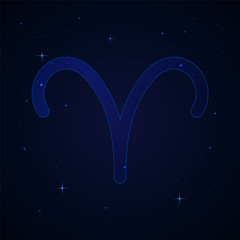 Aries, the ram zodiac sign on the starry night sky