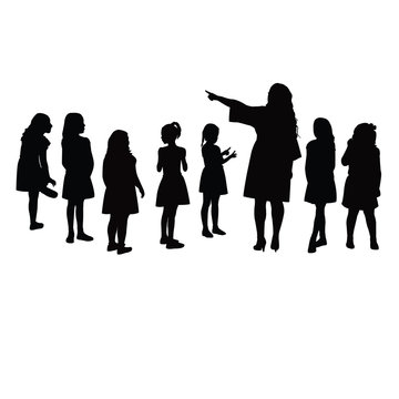 woman and children making chat, silhouette vector