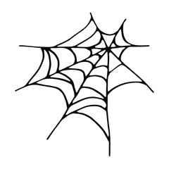 Isolated hand drawn vector illustration of cobweb in doodle style. Halloween's element for festival  design, invitation, greeting card, poster.