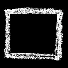 Grunge white chalk textured brush as square frame on black background (Vector)