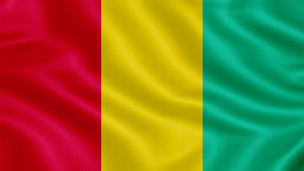 Flag of Guinea. Realistic waving flag 3D render illustration with highly detailed fabric texture.