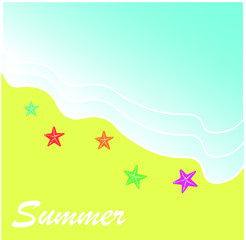 sunny tropical beach. flat vector illustration. beach landscape with starfish