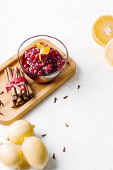 Thanksgiving cranberry sauce in glass bowl