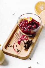 Thanksgiving cranberry sauce in glass bowl