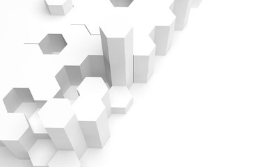 White abstract background with honeycomb. Hexagon bars isolated on white backdrop. 3D illustration