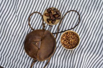 dates nuts and plaid bag